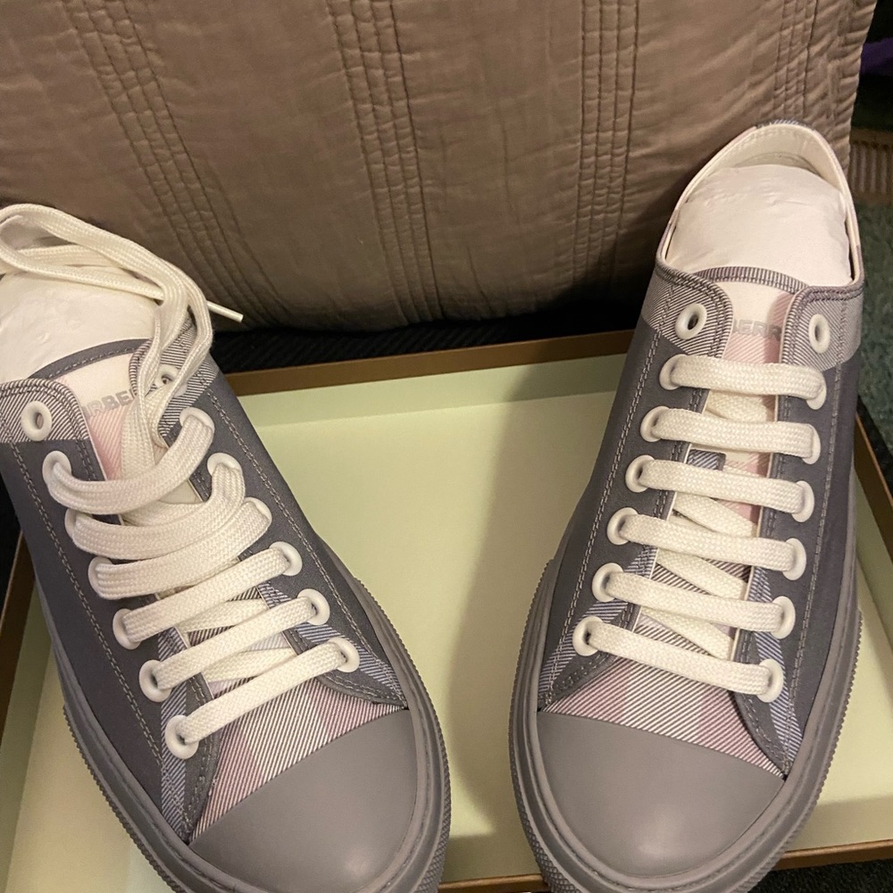 Burberry Gray and Cream Plaid Sneakers